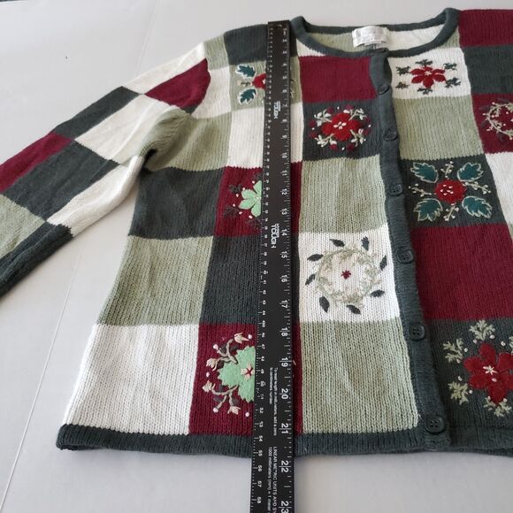 VNTG Christmas Patchwork Cardigan Sweater Christopher & Banks Sz M Layer Holiday - Picture 4 of 7